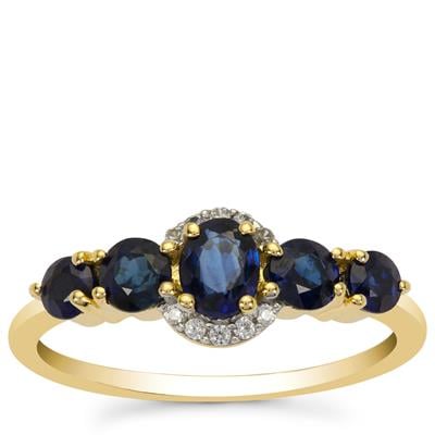 Australian Blue Sapphire Ring with White Zircon in 9K Gold 1.20cts