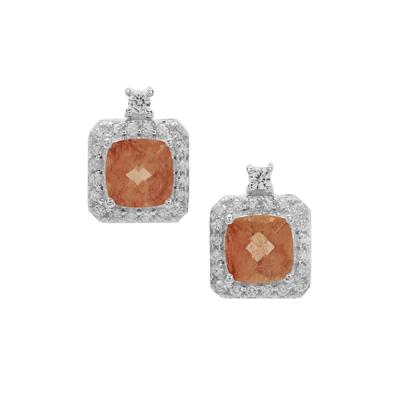 Imperial Mongolian Andesine Earrings with White Zircon in Sterling Silver 2.50cts