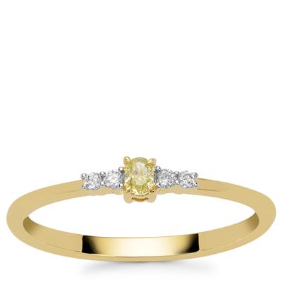 Yellow Diamond Ring with White Diamonds in 9K Gold 0.13ct