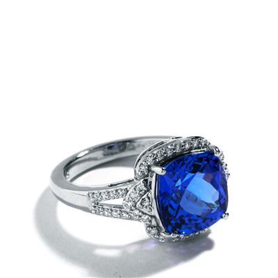AAA Tanzanite Ring with Diamond in Platinum 950 5.34cts