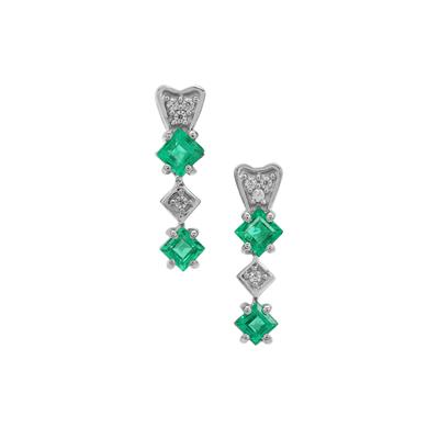 Panjshir Emerald Earrings with White Zircon in 9K White Gold 0.50ct