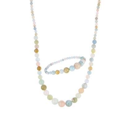 Multi-Colour Beryl Set of Necklace & Bracelet in Sterling Silver 178cts