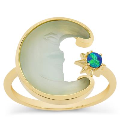  Lehrer Man in the Moon Aqua Chalcedony Ring with Crystal Opal on Ironstone in 9K Gold 4.70cts