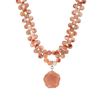 Icy Lychee Nanhong, Red Agate Necklace with White Topaz in Sterling Silver 180.24cts 