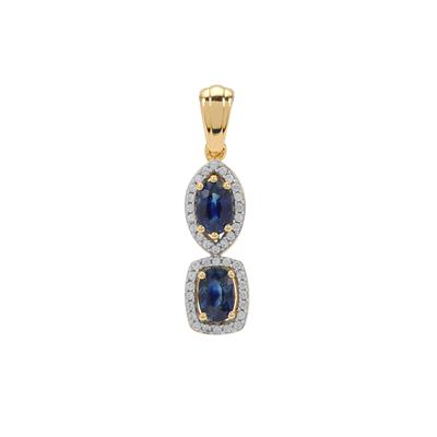 Diego Suarez Blue Sapphire Pendant with White Zircon in 9K Gold 1.60cts