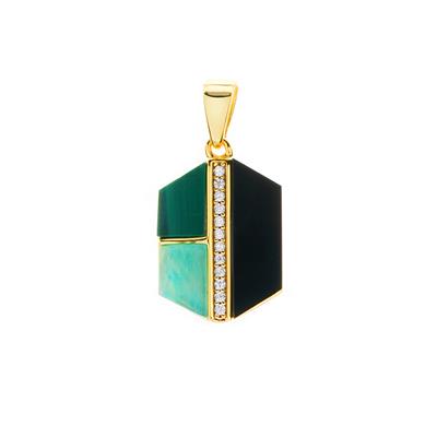 Black Onyx Pendant with Multi Gemstone in Gold Tone Sterling Silver 3.63cts