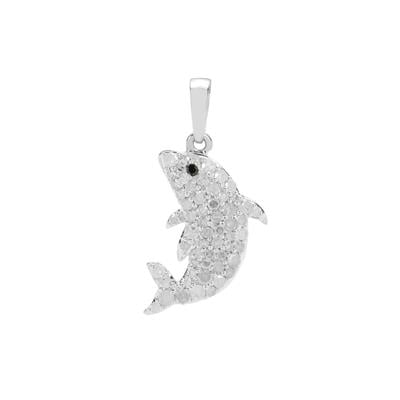  Black, White Diamonds Pendant with Sterling Silver 0.52cts
