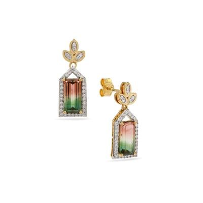 Watermelon Tourmaline Earrings with Diamond in 18K Gold 4.01cts