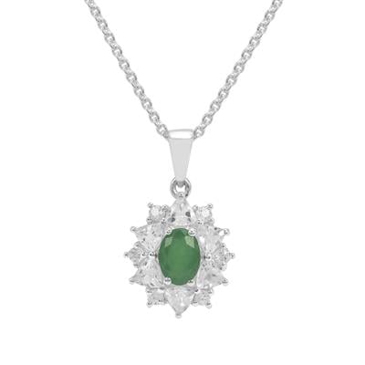 Sakota Emerald Pendant Necklace with White Zircon in Sterling Silver 2.45cts