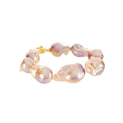 Orchid Fireball Baroque Freshwater Cultured Pearl Bracelet in Gold Tone Sterling Silver (20 x 13mm)