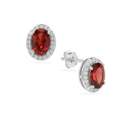 Nampula Garnet Earrings with White Zircon in Sterling Silver 2cts