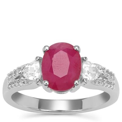 John Saul Ruby Ring with White Zircon in Sterling Silver 3.50cts