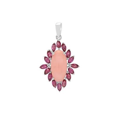 Peruvian Pink Opal Pendant with Rhodolite Garnet in Sterling Silver 5.15cts