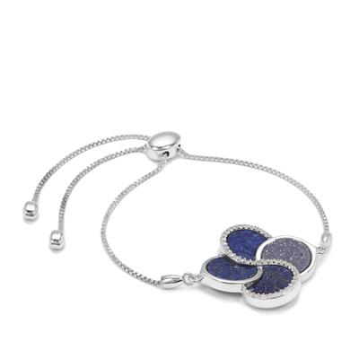 Sar-i-Sang Lapis Lazuli Slider Bracelet with White Zircon in Sterling Silver 9.45cts