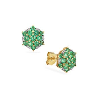 Colombian Emerald Earrings with White Zircon in 9K Gold 1.50cts (F)