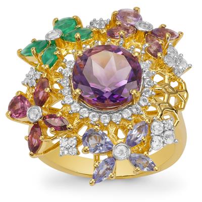 Moroccan Amethyst Ring with Multi Gemstone in Gold Plated Sterling Silver 4.75cts