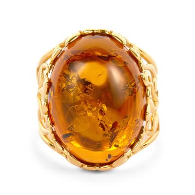 Baltic Cognac Amber Ring in Tone Plated Sterling Silver (15x20mm)
