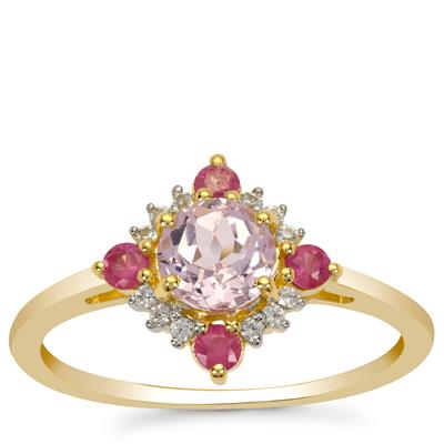 Minas Gerais Kunzite, Pink Sapphire & White Zircon Ring in 9K Gold 1ct