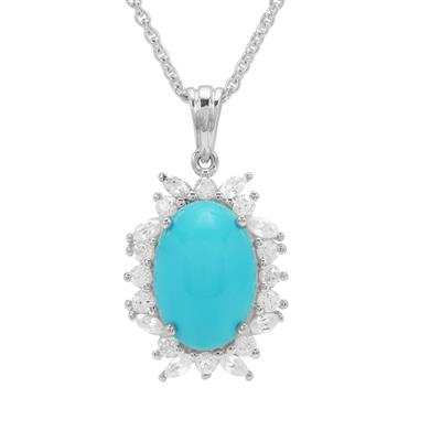 Sleeping Beauty Turquoise Necklace with White Zircon in Sterling Silver 4.75cts