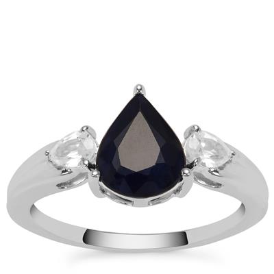 Madagascan Blue Sapphire Ring with White Zircon in Sterling Silver 2.35cts
