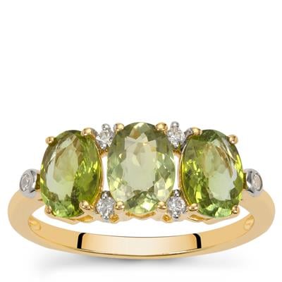 Namibian Cuprian Tourmaline Ring with White Zircon in 9K Gold 2cts