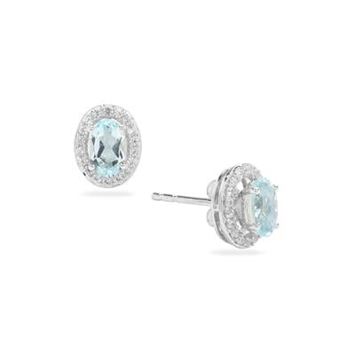 Sky Blue Topaz Earrings with White Zircon in Sterling Silver 1.30cts