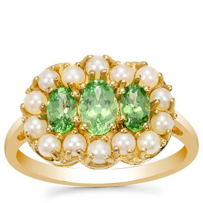 Tsavorite Garnet Ring with Akoya Cultured Pearl in 9K Gold (2 MM)