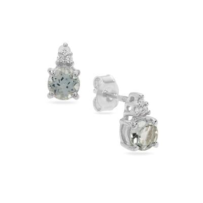 Santa Maria Double Blue Aquamarine Earrings with White Zircon in Sterling Silver 1ct