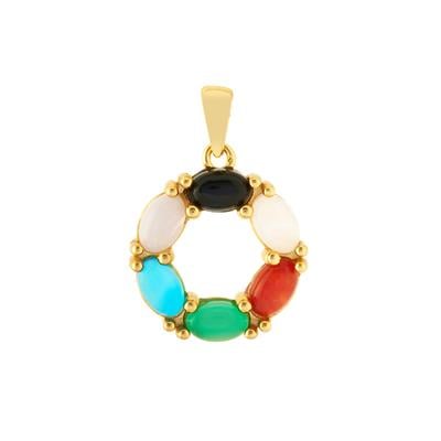 Multi-Colour Agate Pendant in Gold Tone Sterling Silver 2.10cts 