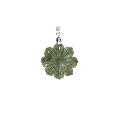 Type A Burmese Jadeite Carved Flower Pendant in Sterling Silver 33.50cts