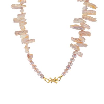 Naturally Coloured Lavender Freshwater Cultured Pearl Necklace & White Topaz in Gold Tone Sterling Silver 