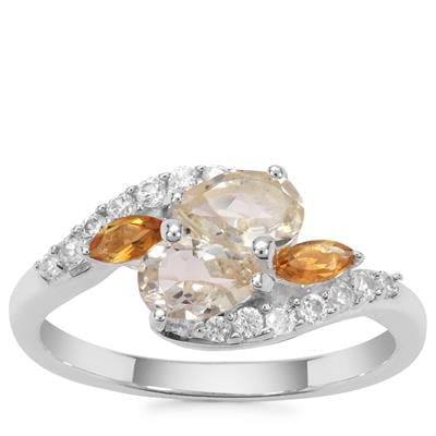 Serenite, Diamantina Citrine Ring with White Zircon in Sterling Silver 1.21cts