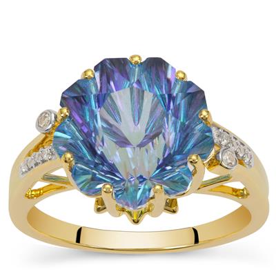 Lehrer Nine Pointed Star Exotic Mist Topaz Ring with White Zircon in 9K Gold 8.60cts