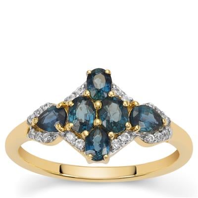 Natural Royal Blue Sapphire Ring with White Zircon in 9K Gold 1.30cts
