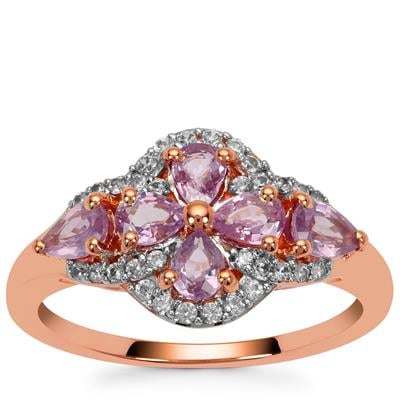 Natural Purple Sapphire Ring with White Zircon in 9K Rose Gold 1.35cts