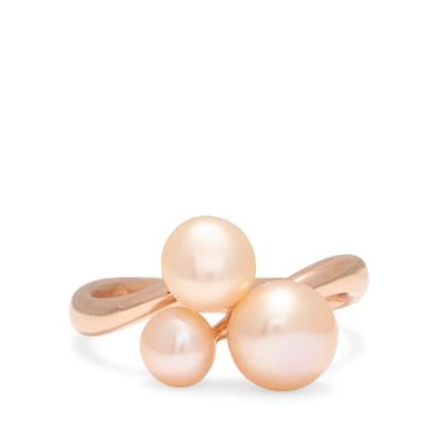 Naturally Papaya Freshwater Cultured Pearl Rose Gold Tone Sterling Silver Ring