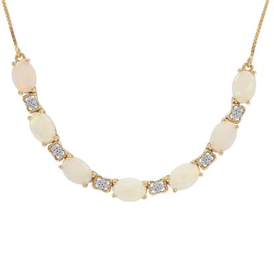 Coober Pedy Opal Necklace with White Zircon in 9K Gold 4cts