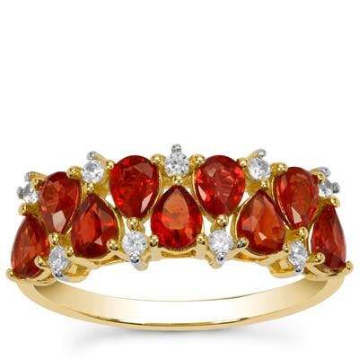 Songea Red Sapphire Ring with White Zircon in 9K Gold 2cts
