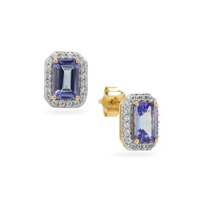 AA Tanzanite Earrings with White Zircon in 9K Gold 1.35cts