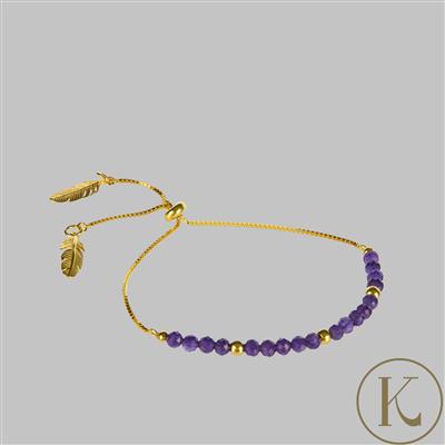 Kimbie Amethyst Slider Bracelet With Feather Charms in Gold Plated Sterling Silver 10cts