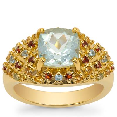 Aquamarine Ring with Multi Gemstone in Gold Plated Sterling Silver 2.75cts