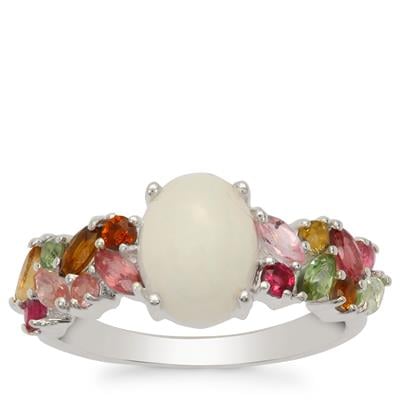 Ethiopian Opal Ring with Multi-Colour Tourmaline in Sterling Silver 2.90cts