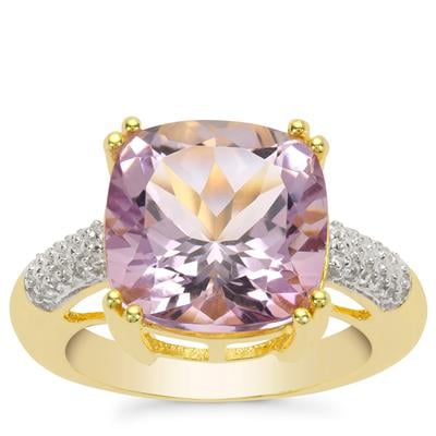 Rose De France Amethyst Ring with White Zircon in Gold Plated Sterling Silver 7cts