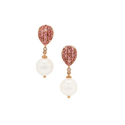 'The Supreme Pink Earrings' South Sea Cultured Pearl, Pink Tourmaline Earrings with White Zircon in 9K Rose Gold (10mm)