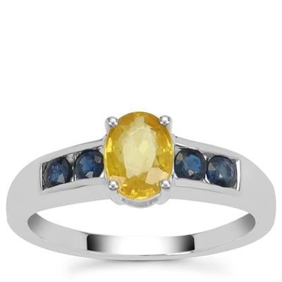 Nigerian Yellow Sapphire Ring with Natural Nigerian Blue Sapphire in Sterling Silver 1.40cts