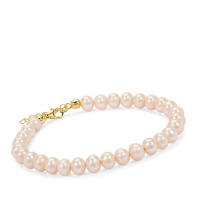 Pink Cultured Pearl Bracelet in Gold Plated Sterling Silver (6mm)