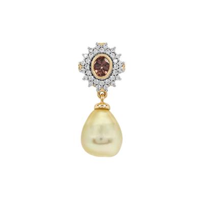 Golden South Sea Cultured Pearl, Mahenge Purple Spinel Pendant with White Zircon in 9K Gold (10 x 11 MM)