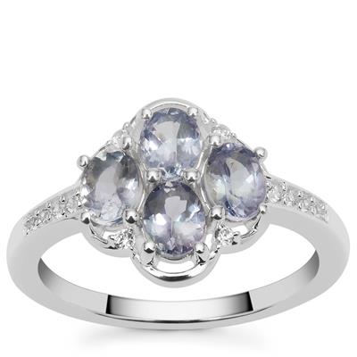 Bi Colour Tanzanite Ring with White Zircon in Sterling Silver 1.50cts