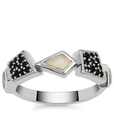 Black Spinel Ring with White Onyx in Sterling Silver 1.05cts