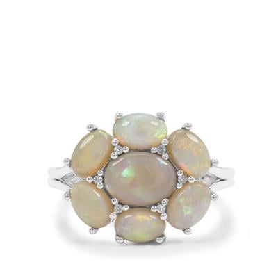 Coober Pedy Opal Ring with White Zircon in Sterling Silver 2.35cts